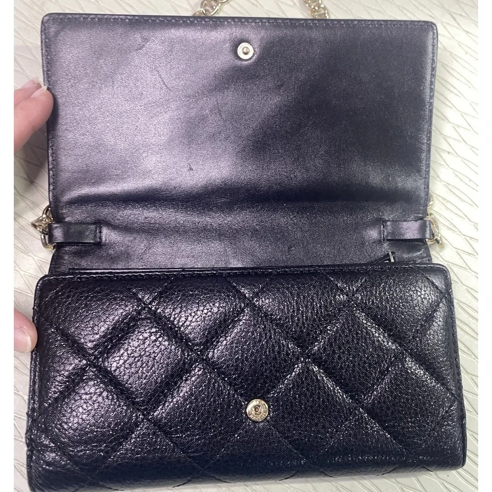 Kate Spade Womens Black quilted‎ leather Shoulder bag Clutch Wallet